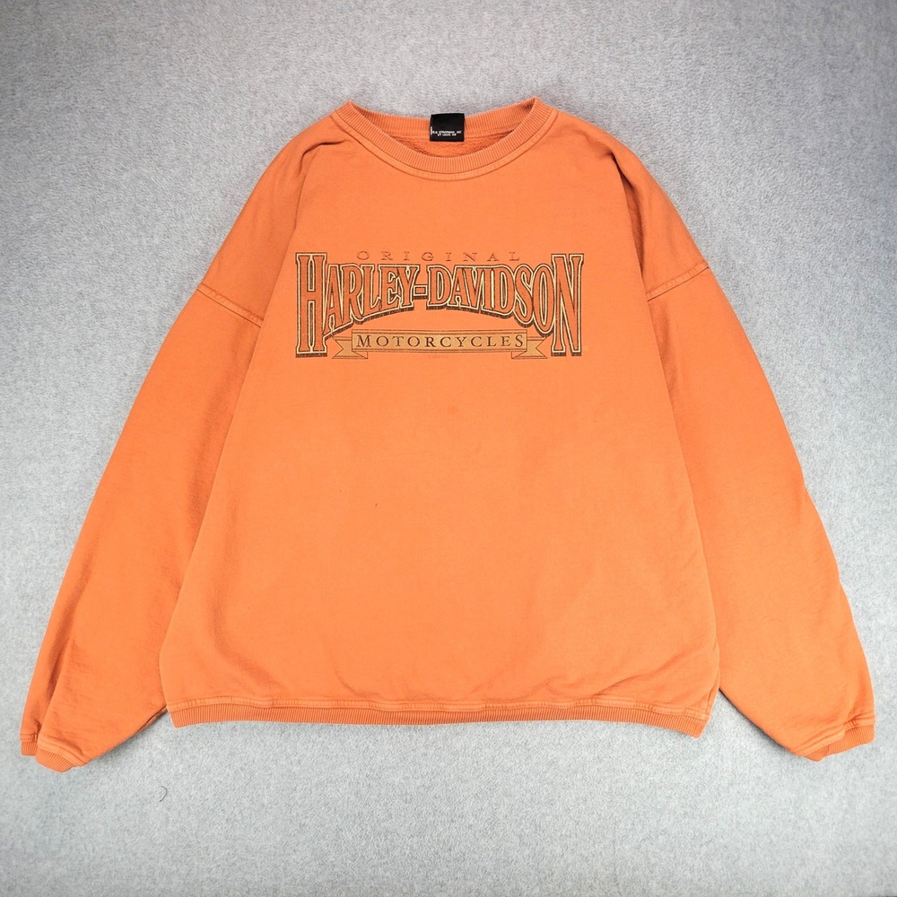 Harley-Davidson Sweatshirt Mens XL Orange Smoky Mountain Graphic Biker Y2K